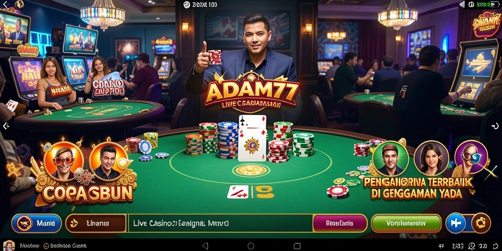 Tampilan gameplay Live Casino ADAM77 dengan dealer dan pemain aktif.