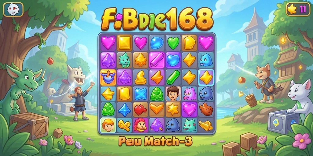 Gameplay seru FB168 dengan permata warna-warni yang menarik.
