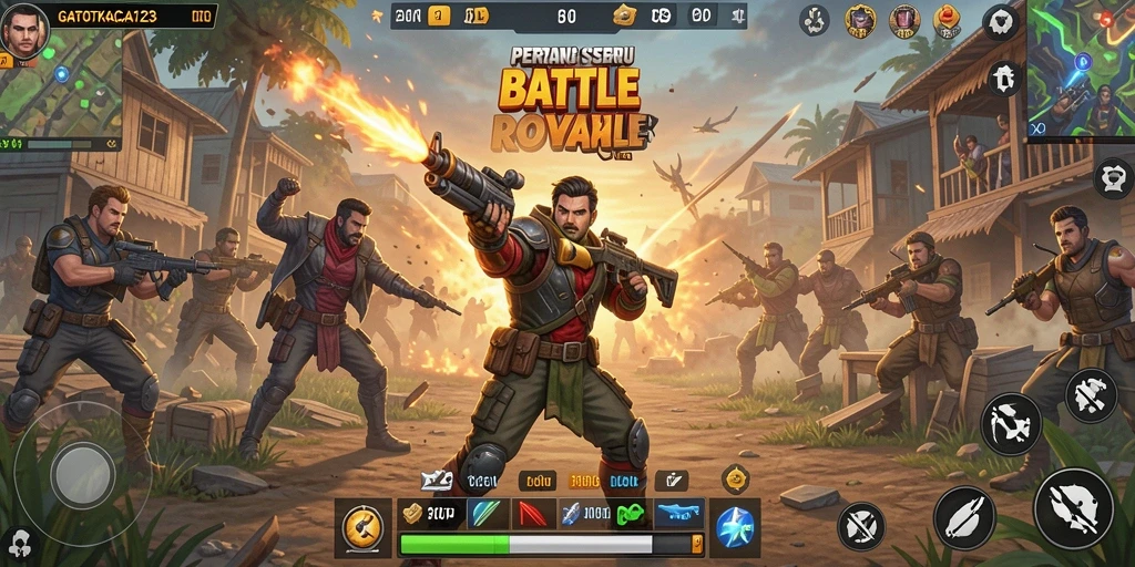 Tampilan gameplay GATOTKACA123 dalam pertempuran Battle Royale.