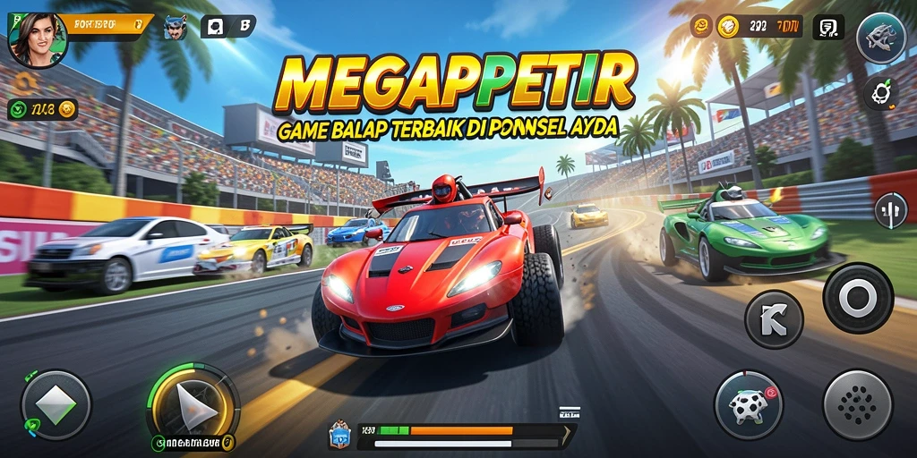 Screenshot gameplay seru MEGAPETIR dengan mobil balap memukau.