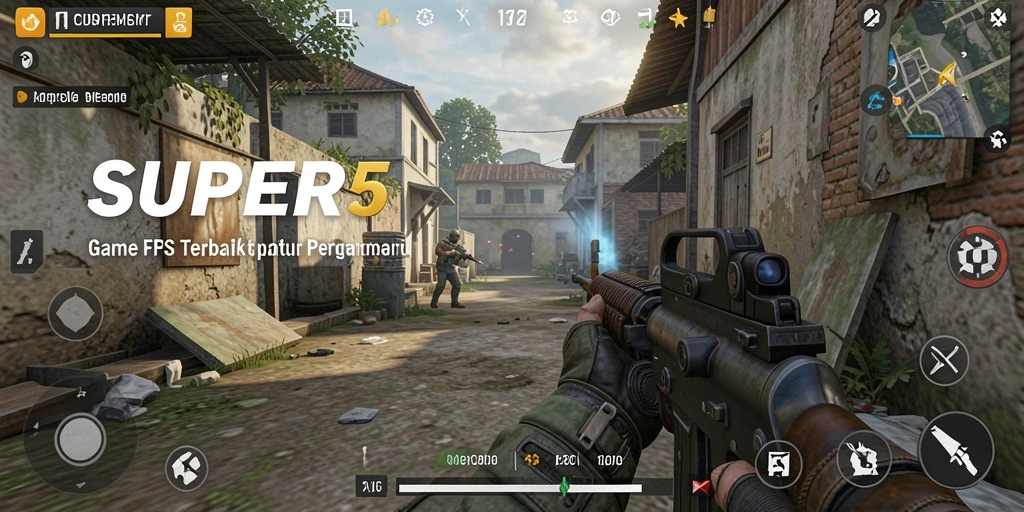 Tampilan gameplay SUPER5 dengan aksi FPS yang mendebarkan.